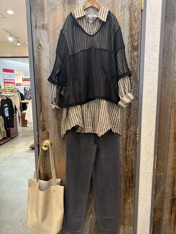 WガーゼストライプBIGシャツ