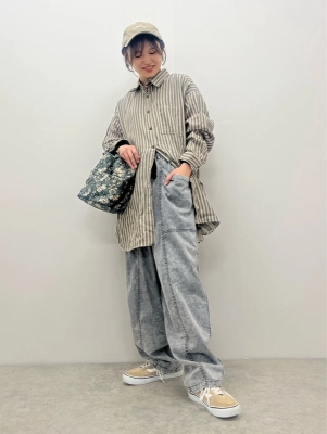 Wガーゼストライプシャツ