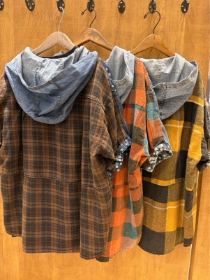 DOT DENIM×チェック5分袖フードSH
