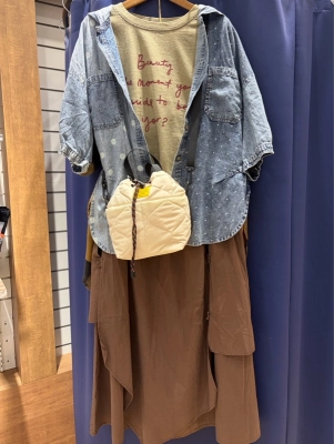 DOT DENIM×チェック5分袖フードSH