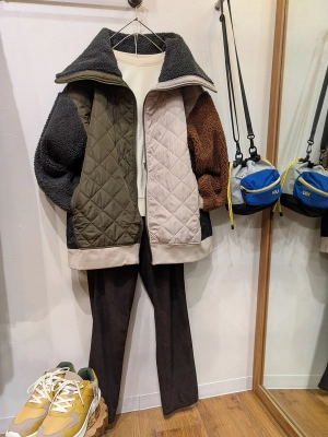 キルト×ボア配色スタンドブルゾン